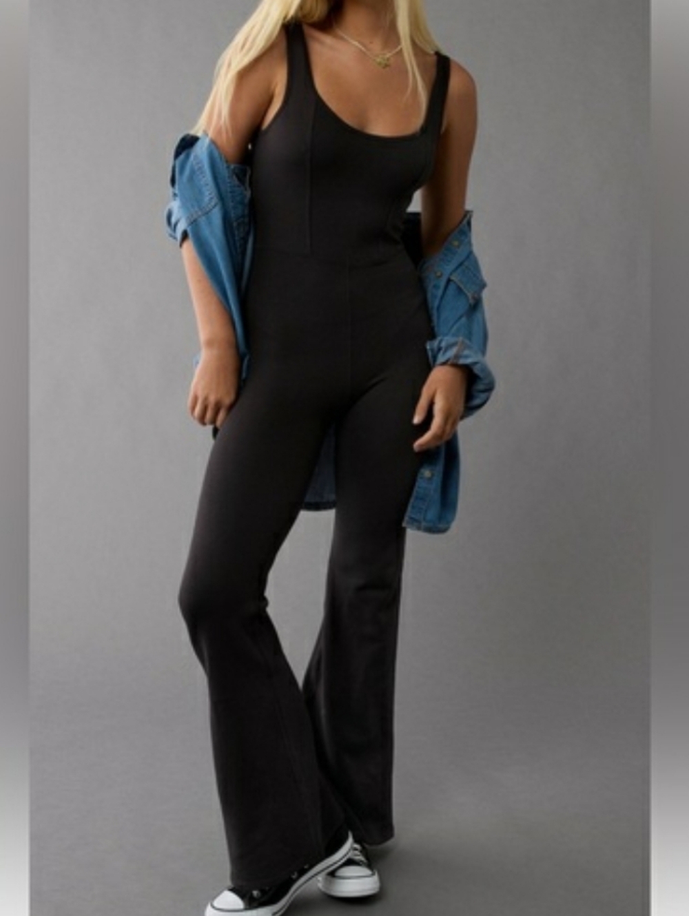 American Eagle Scoop Neck Flare Leg Jumpsuit